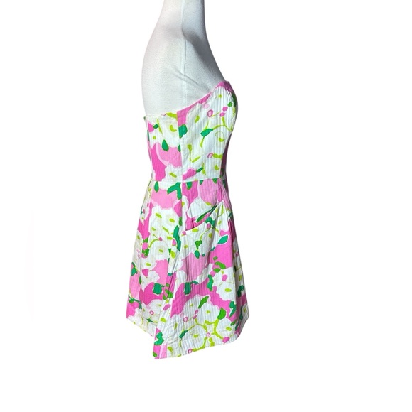 Lilly Pulitzer Strapless Floral 100% Cotton Colorful Mini Dress With Pockets - Picture 6 of 10